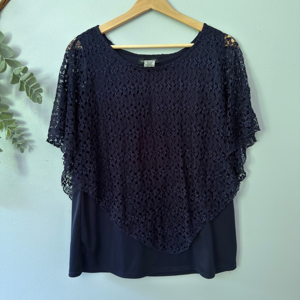 Mandy Evans Blouse Navy Lace Fairy Hippie Romantic Victorian Overlay Poncho Glam